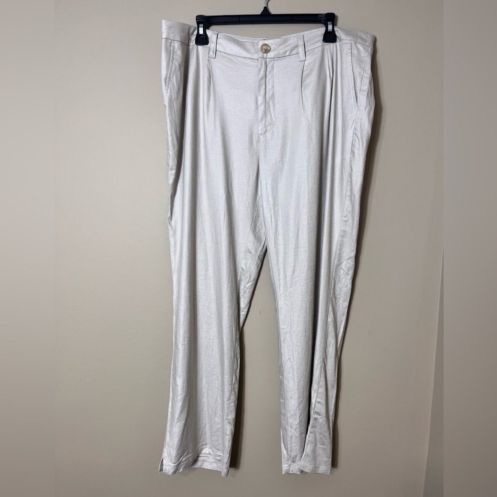NWOT ASSUAL‎ Casual Linen Blend Khaki Lightweight Pants Size XL Lagenlook Resort